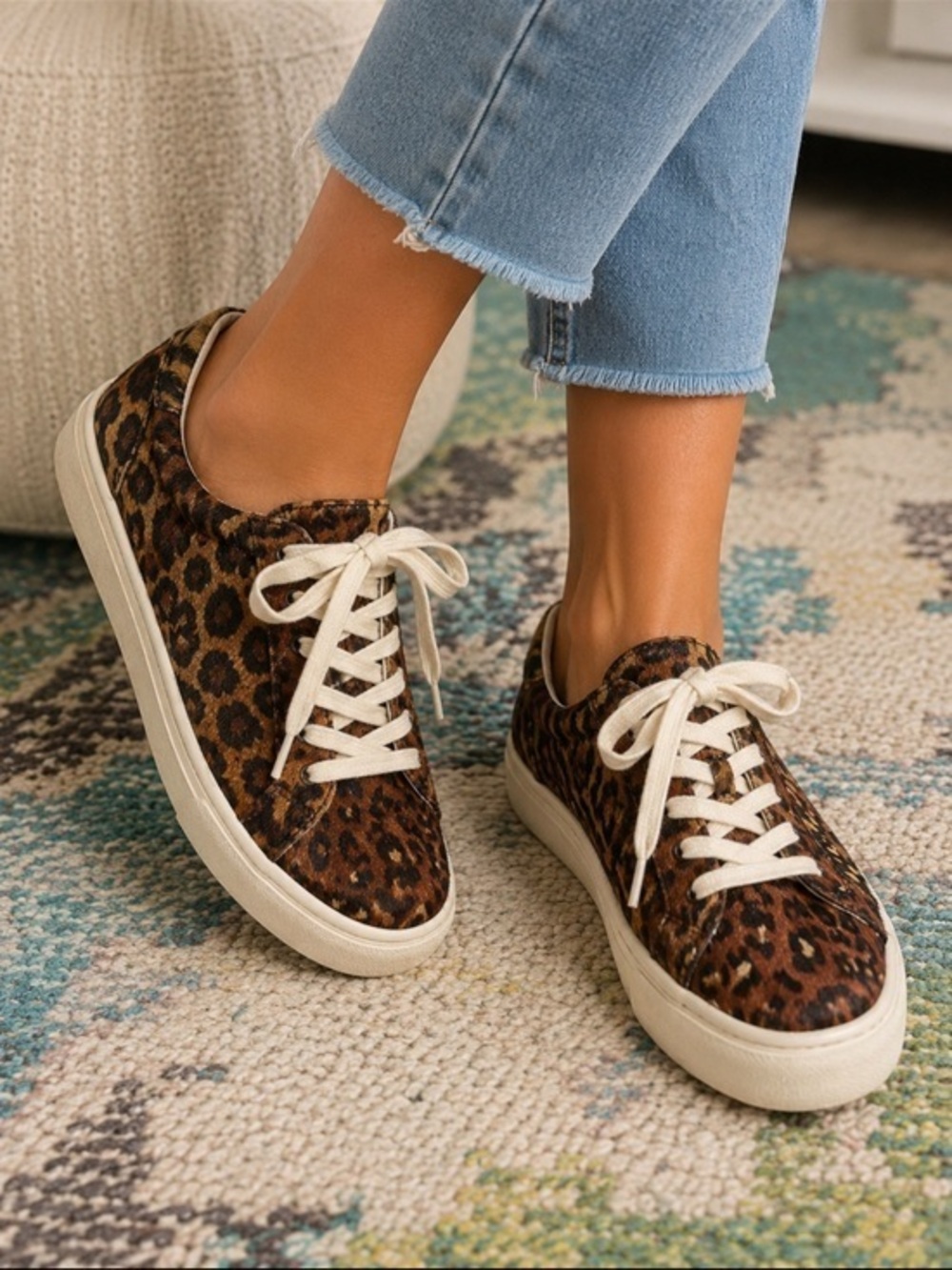 Madewell Leopard Calf Hair Lace Up Sneakers Size 6.5